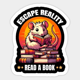 Escape Reality, Read a Book. Cute Rat Bookworm Sticker